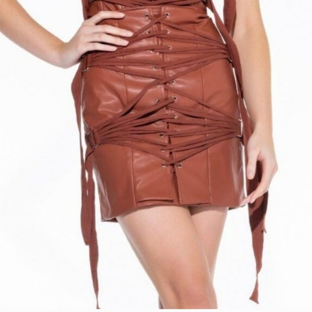 Brand New Xena Strapped & Ready Chocolate Party Mini Skirt